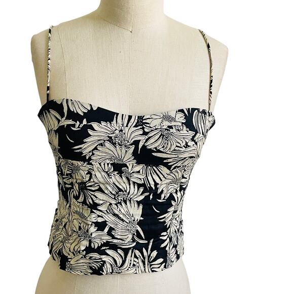 Anine Bing Black Beige Floral Sleeveless Top Linen XS - Picture 2 of 10